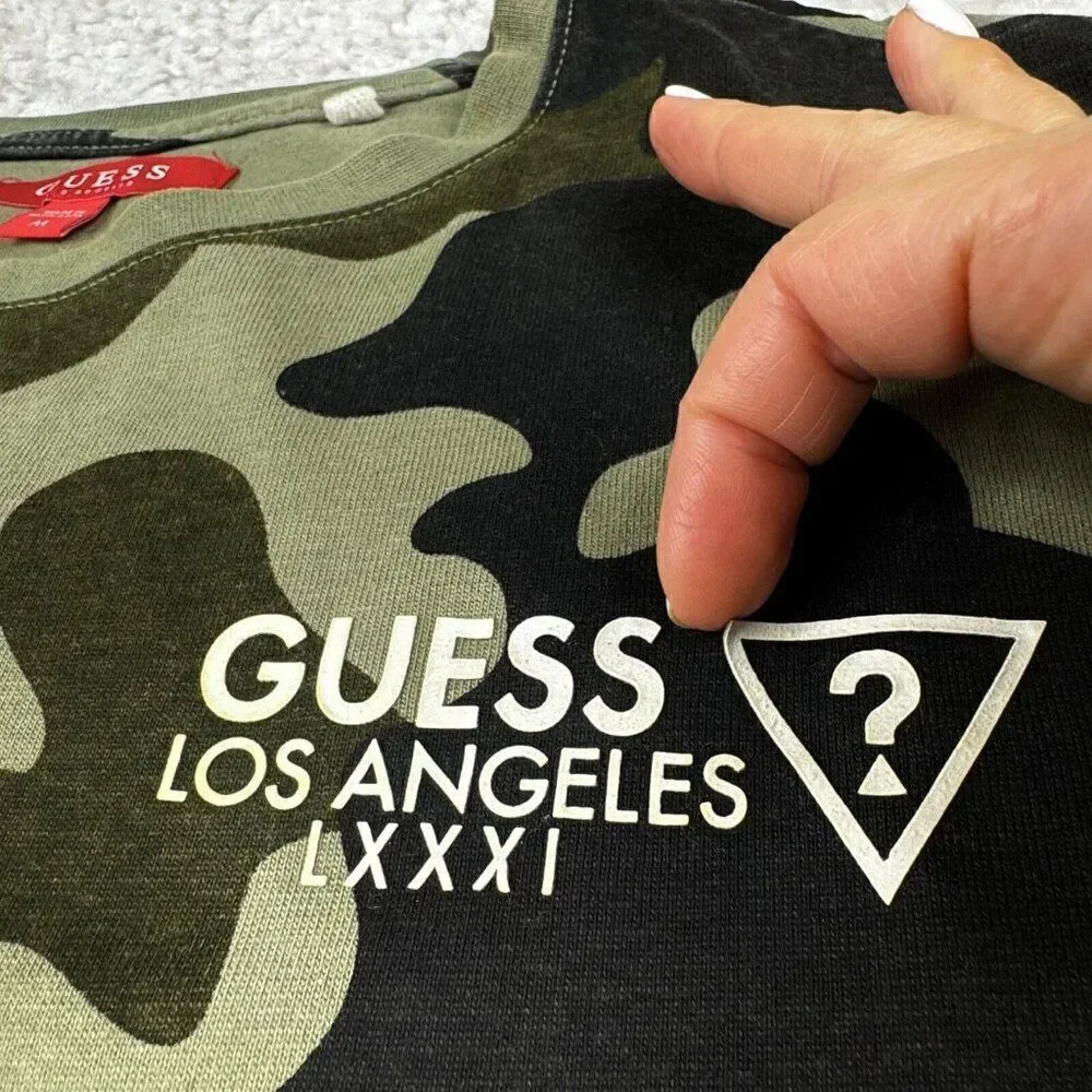 Guess Denim Los Angeles Green Camo Long Sleeve T-shirt Unisex Mens Medium